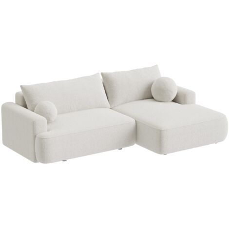 ANAIS - Canapé d'angle convertible en tissu bouclette beige - Angle droit