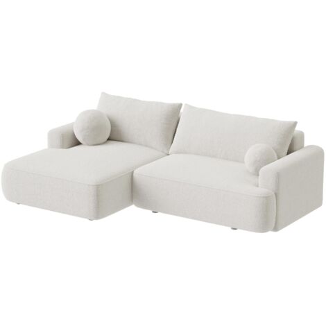 ANAIS - Canapé d'angle convertible en tissu bouclette beige - Angle gauche