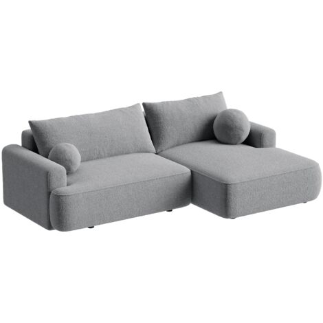 ANAIS - Canapé d'angle convertible en tissu bouclette gris - Angle droit