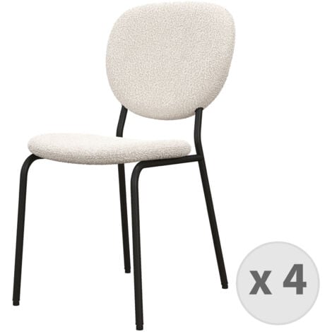 MOLOO ANAIS-Chaise en tissu bouclette Ecru et métal noir (x4)