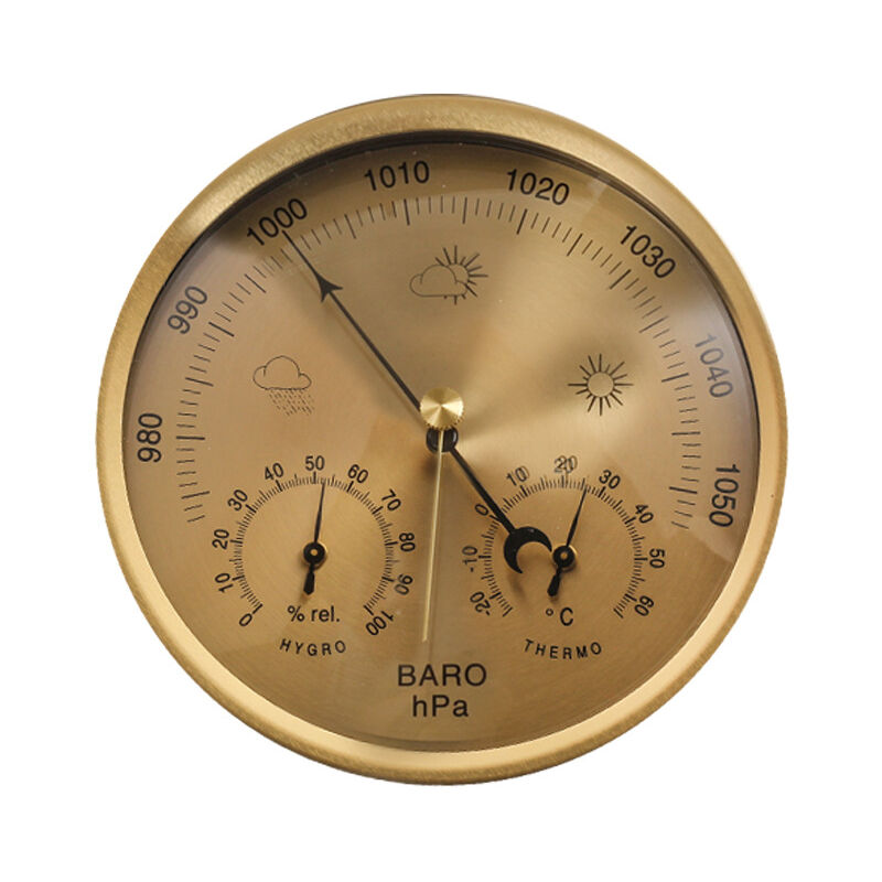 Mimiy - Analog weather station 3 in 1 in stainless steel Ø132 mm - Barometer, thermometer, hygrometer, silver