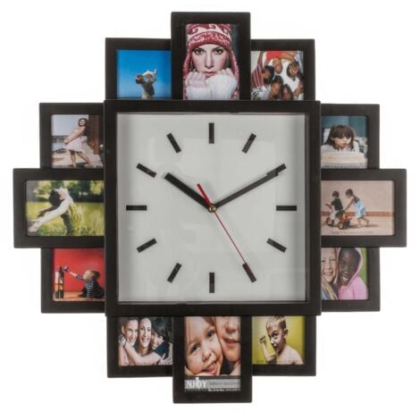 LGVSHOPPING Analoge Wanduhr mit 12 Bilderrahmen, Fotouhr, Fotorahmen Uhr