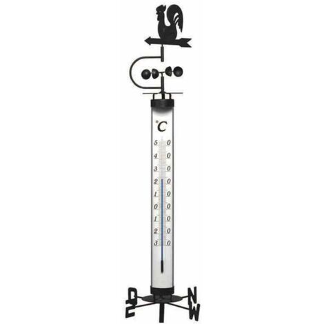 Analoges Gartenthermometer 140cm mit Erdspieß, Wetterhahn, Windrad und Windfahne