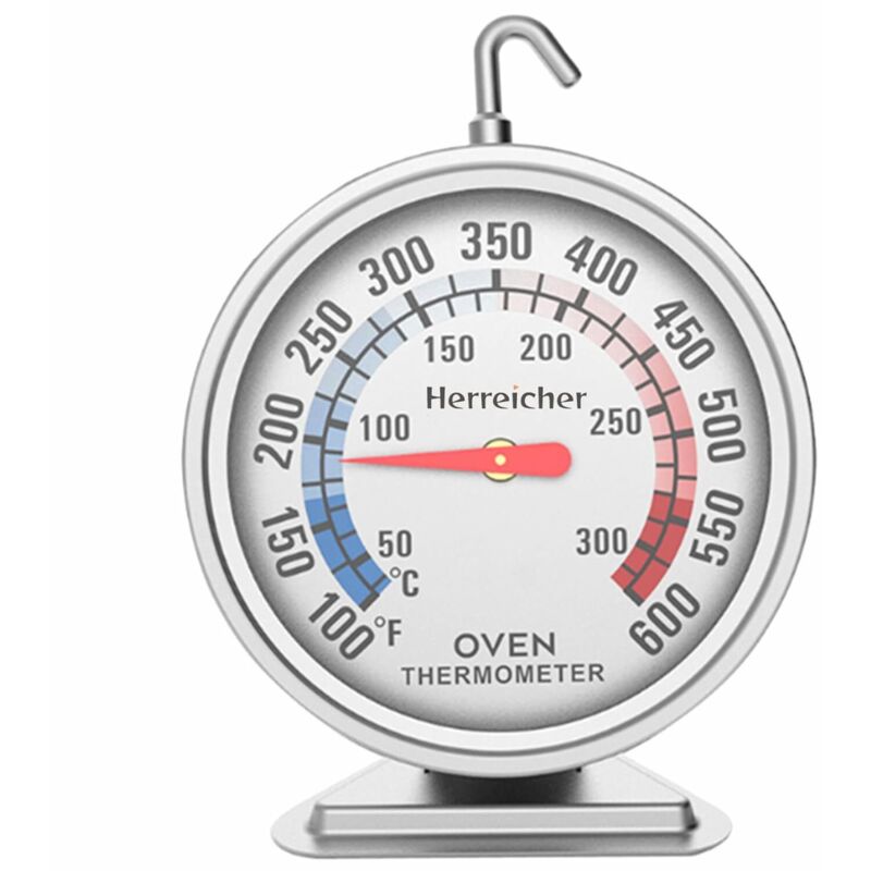 Image of Analoges Ofenthermometer aus Edelstahl mit großem Zifferblatt für Elektroofen, Gasgrill, Küche