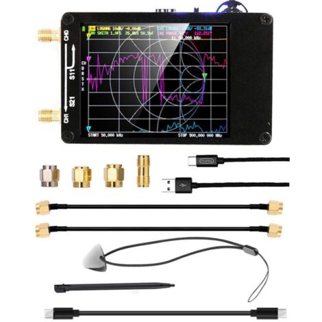Analyseur d'antenne réseau NanoVNA-H, affichage de la puissance, écran tactile à faible bruit, mesure du ROS et des paramètres S, carte SD, analyseur vectoriel MF/HF/VHF/UHF (50 kHz - 1,5 GHz)