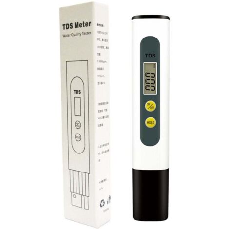 Analyseur de qualité d'eau avec TDS-mètre et écran LCD, plage de mesure 0-9990 ppm, adapté aux tests de qualité de l'eau potable domestique, des piscines, des systèmes hydroponiques et des aquariums.