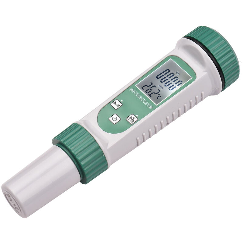 Analyseur de qualité d'eau multifonctionnel 6-en-1 PH/EC/TDS/SALT/S.G/Temperature Ecran digital rétro-éclairé Gris+Vert PH-786(sans batterie)