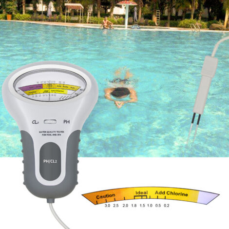 Analyseur d'eau, testeur numérique de chlore et pH Cl2 pour piscine, analyseur d'eau SPA avec sonde pour piscine ou spa domestique, 1 piles alcalines AA, blanc gris, 1 pc