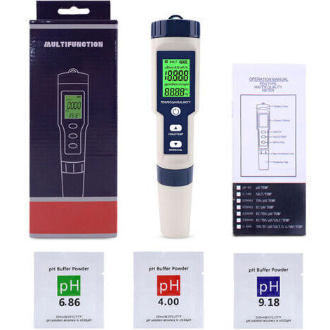 Analyseurs d'eau multifonctions portables 5 en 1 LED Testeur de température numérique Appareil de mesure de haute précision