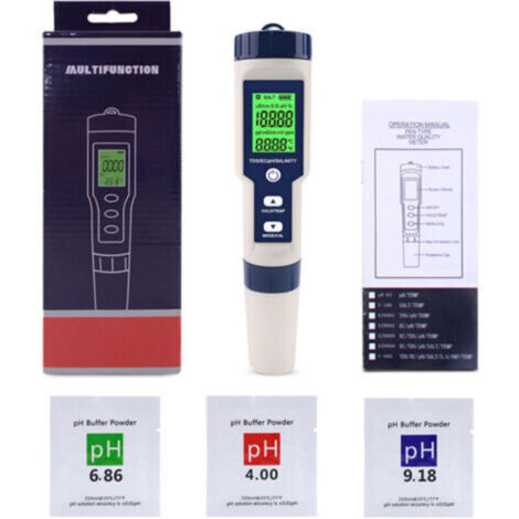 Analyseurs d'eau multifonctions portables 5 en 1 LED Testeur de température numérique Appareil de mesure de haute précision