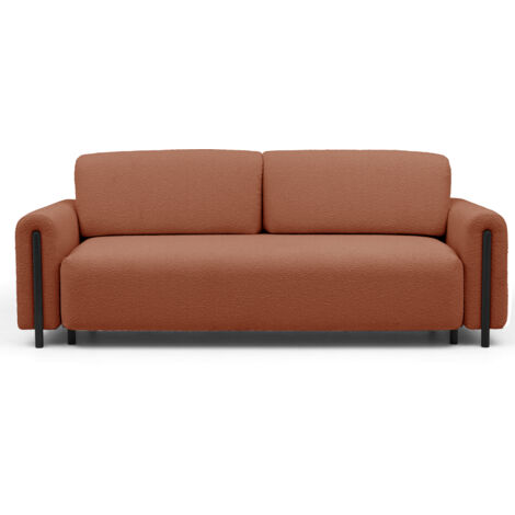 anapé convertible 4 places DOVA en tissu bouclette avec pieds en bois massif noir – 244cm-Orange brûlé