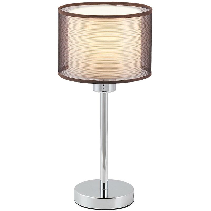 Image of lampada da tavolo Anastasia metallo cromato tessile / marrone Ø18cm H: 39 centimetri