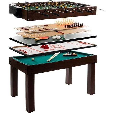 AUTRES anaterra® Multigame Spieltisch - 9 in 1, Billard, Hockey, Tischtennis, Kicker, Shuffleboard, Würfelspiel, Schach, für Erwachsene/Kinder, Zubehör - Multispieltisch, Multifunktionstisch Spiel