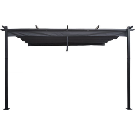 Anbaupergola aus Aluminium mit ausziehbarem Dach-  3 x 4 m -  Grau