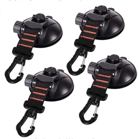 Anclaje de ventosa resistente, 4 piezas, clips de ventosa resistentes para fijar a toldos de coche, barcos, tiendas de campaña, ventosa para tienda de campaña de exterior, ventosa negra con gancho de 