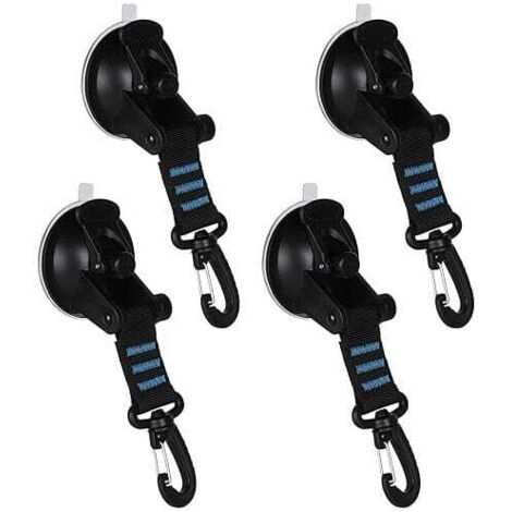 Anclajes de ventosa KZQ, paquete de 4, ganchos de ventosa resistentes azules con gancho de amarre para tiendas de campaña, coches, barcos y accesorios. Capacidad de carga: 15 kg.