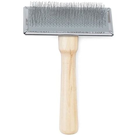 Ancol Heritage - Spazzola Morbida per Cani con Manico in Legno, setole Metalliche Marrone Chiaro, rimuove i grovigli di peli Morti, favorisce Il Pelo Lucido, Manico in Legno, Misura Media