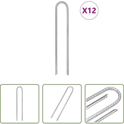 Ancoraggio da terra -  Picchetti Tenda 12 pz a Forma di U 30 cm Ø7 mm Acciaio Zincato