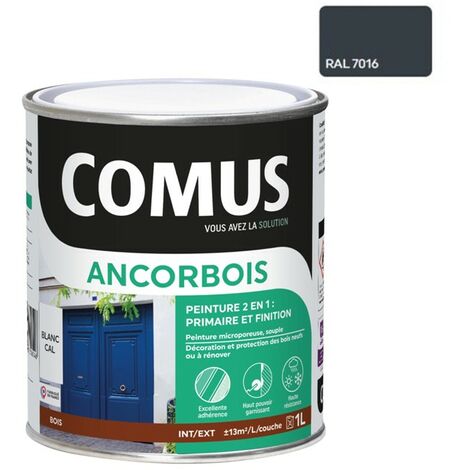 ANCORBOIS gris anthracite RAL 7016 1L - Peinture de protection et de décoration microporeuse 2 en 1 bois
