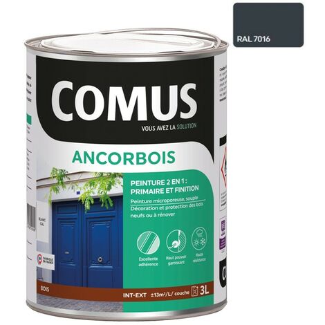 ANCORBOIS gris anthracite RAL 7016 3L - Peinture de protection et de décoration microporeuse 2 en 1 bois