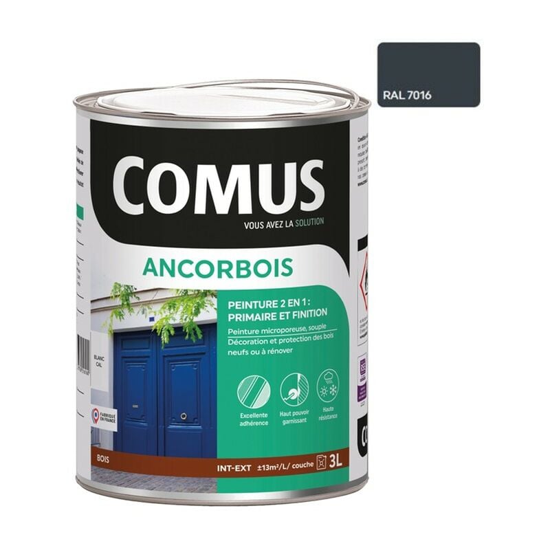 Ancorbois gris anthracite ral 7016 3L - Peinture de protection et de décoration microporeuse 2 en 1 bois