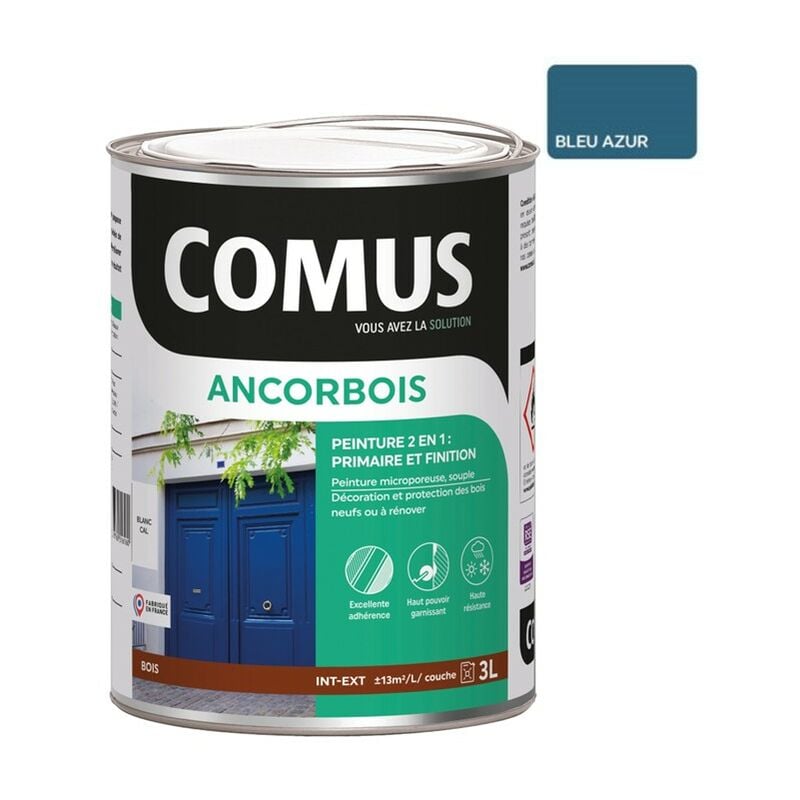 Ancorbois bleu azur ral 5009 3L - Peinture de protection et de décoration microporeuse 2 en 1 bois
