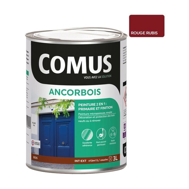 Ancorbois rouge rubis ral 3003 3L - Peinture de protection et de décoration microporeuse 2 en 1 bois