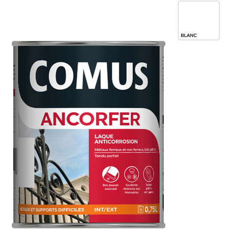 ANCORFER BRILLANT 0,75L Blanc  - Peinture-laque antirouille pour métaux et autres supports - COMUS