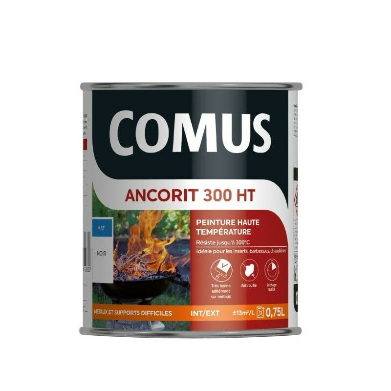 Comus - ancorit 300 ht noir 0.75L - Peinture antirouille pour métaux soumis à des hautes températures résistante jusqu'à 300°C