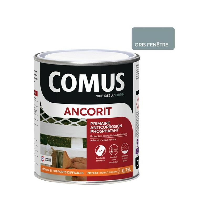 Ancorit gris fenetre 0.75L - Primaire antirouille phosphatant pour supports ferreux Comus