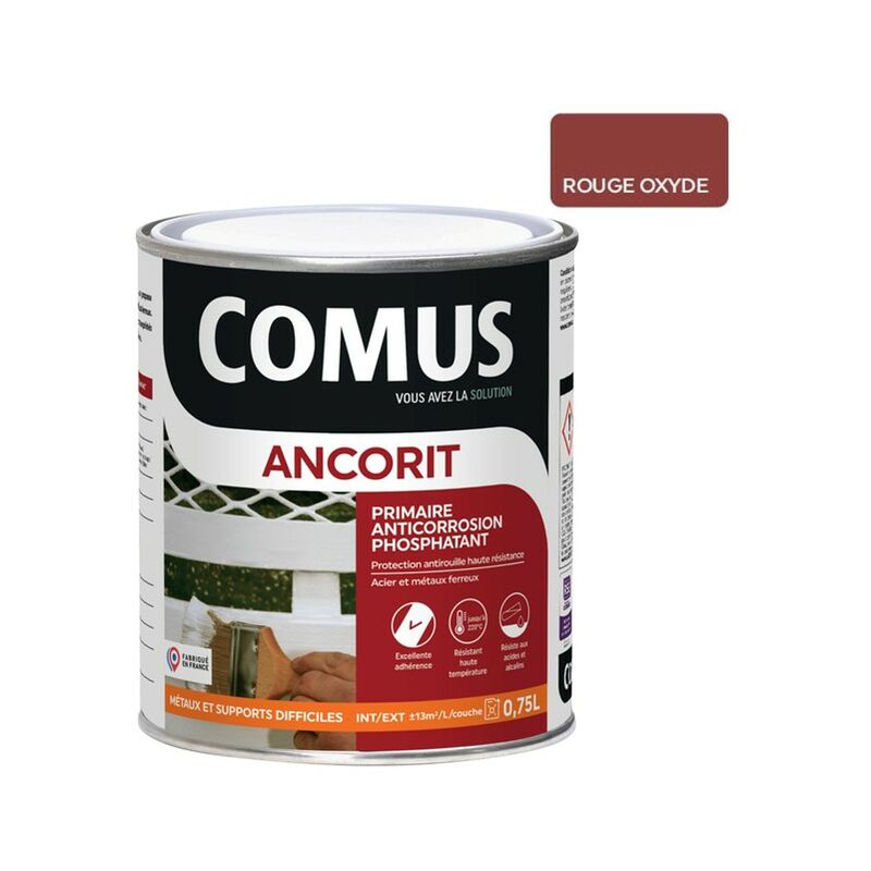 ANCORIT ROUGE OXYDE 0.75L - Primaire antirouille phosphatant pour supports ferreux - COMUS