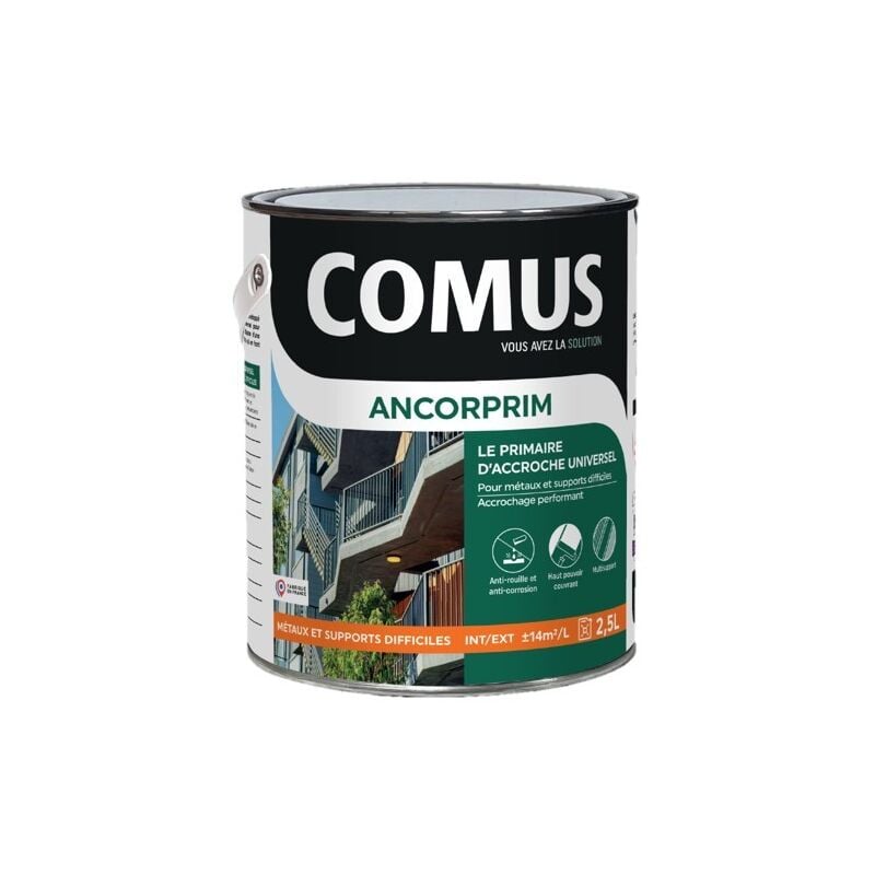 Ancorprim blanc 2,5L Primaire d'accrochage universel pour métaux ferreux et supports difficiles Comus