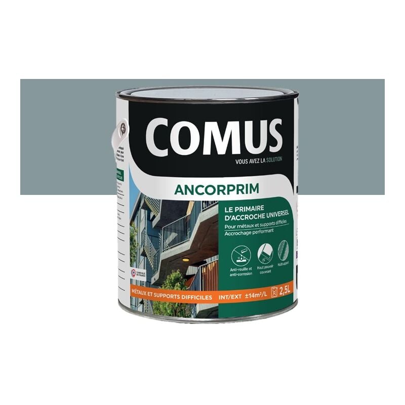 Ancorprim gris 2,5L Primaire d'accrochage universel pour métaux ferreux et supports difficiles Comus