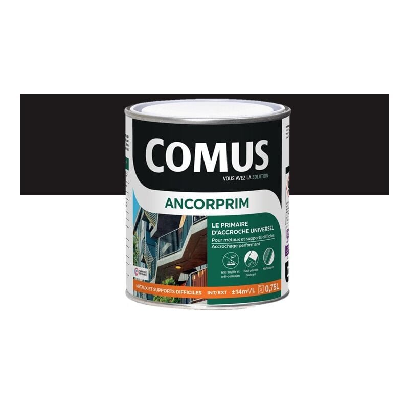 Ancorprim noir 0,75L Primaire d'accrochage universel pour métaux ferreux et supports difficiles Comus