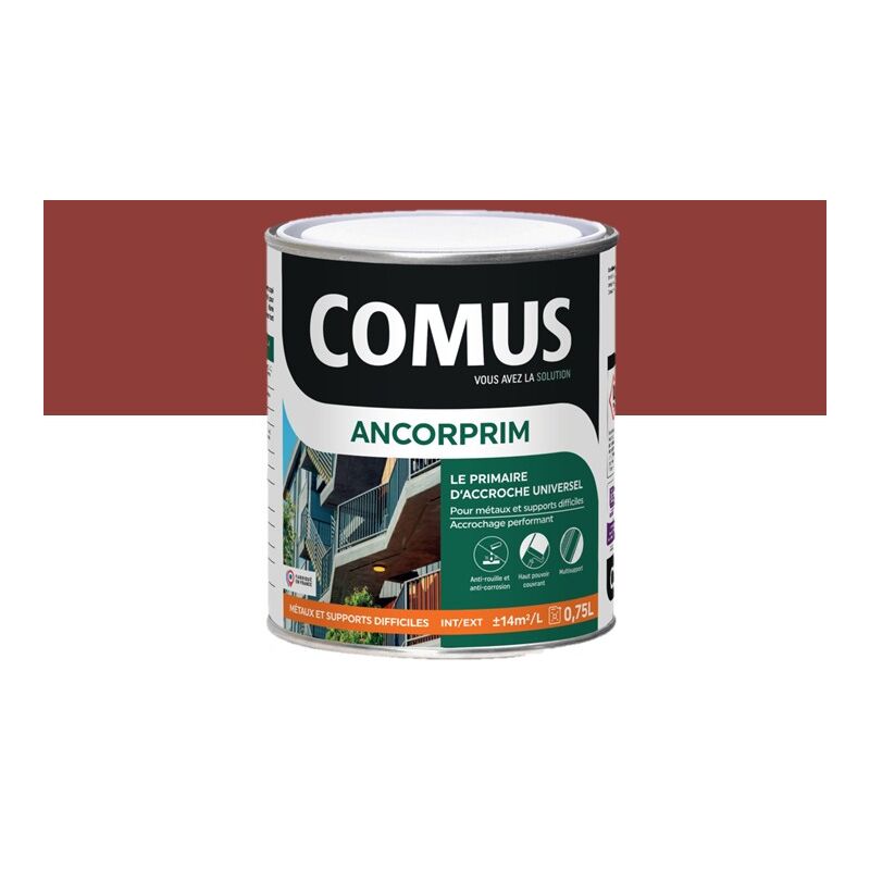 Ancorprim rouge 0,75L Primaire d'accrochage universel pour métaux ferreux et supports difficiles Comus
