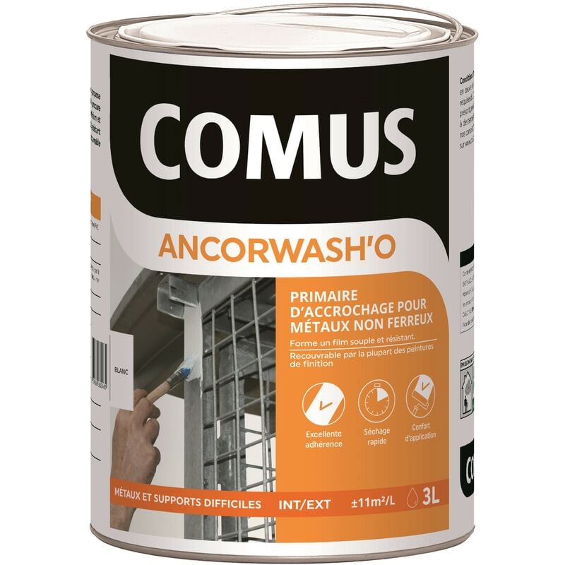 Ancorwash'o blanc 3L - Primaire d'accrochage en phase aqueuse pour métaux non ferreux et pvc rigide Comus