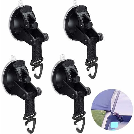 Ancrage à Ventouse, 4 Pièces Crochet de Fixation de Ventouse Auvent, Multi-Usages Ventouses d'ancrage, Camping Accessoires, Crochet Ventouse pour Bâche de Camping,Auvent,Support Bagages,SL.GT