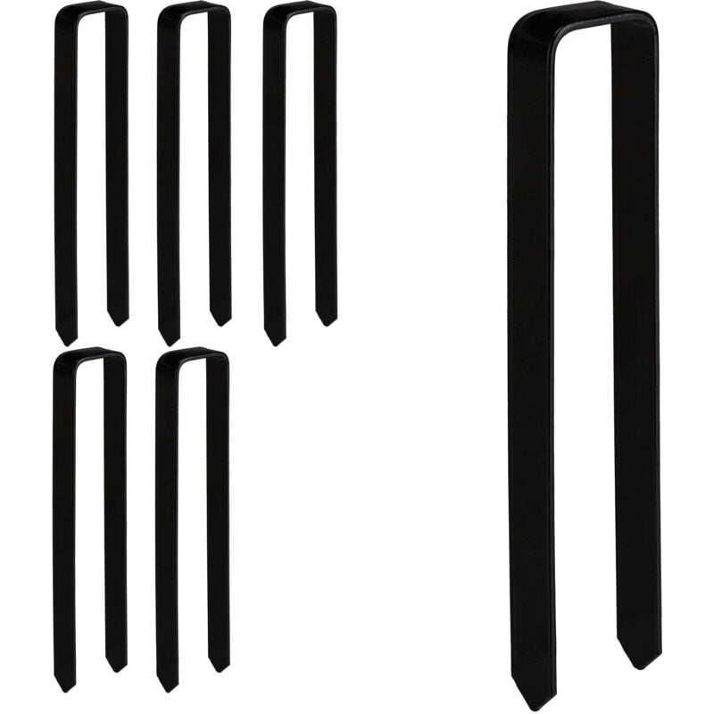 Relaxdays Piquets de fixation, lot de 6, pour arches de rosiers, acier, HxLxP: 30x6x2,5 cm, design U, stables, noir