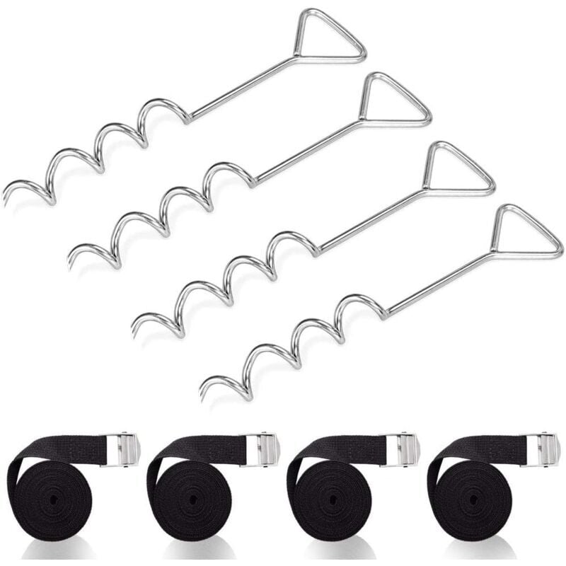 Ancrage au Sol Trampoline avec Sangles - Boucles en Acier, Kit d'ancrage Trampoline Spiralés en Acier, Fixation pour Trampoline, Robustes Piquet