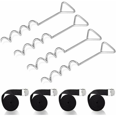 Ancrage au Sol Trampoline avec Sangles - Boucles en Acier, Kit d'ancrage Trampoline Spiralés en Acier, Fixation pour Trampoline, Robustes Piquet d'ancrage pour Trampoline Tentes Balançoire，Fonepro