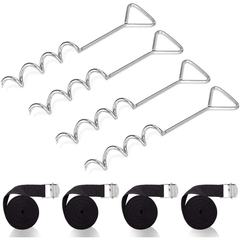 Ancrage au Sol Trampoline avec Sangles - Boucles en Acier, Kit d'ancrage Trampoline Spiralés en Acier, Fixation pour Trampoline, Robustes Piquet