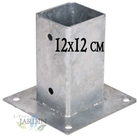 Ancrage métallique carré 12x12 cm, base 17,5x17,5 cm Support d'ancrage à Visser pour Poteau pour Béton, Clôtures, Gazebos