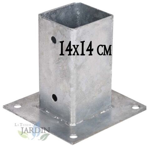 Ancrage métallique carré 14x14 cm, base 20x20 cm Support d'ancrage à Visser pour Poteau pour Béton, Clôtures, Gazebos