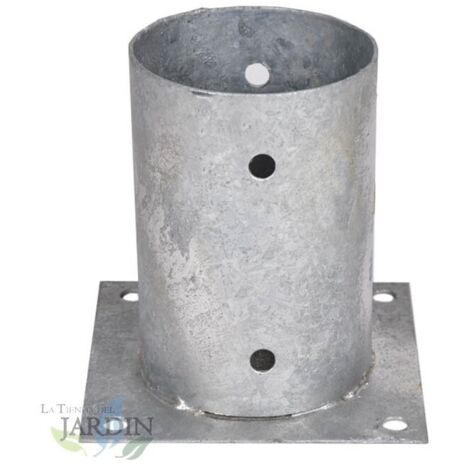 Ancrage métallique rond 10 cm, hauteur 15 cm Support d'ancrage à Visser pour Poteau pour Béton, Clôtures, Gazebos
