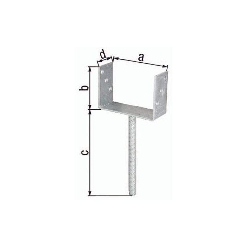 Support poteau ETA-10/0210 101x100x200x60mm Galvanisé à chaud avec ancrage en béton en acier ondulé