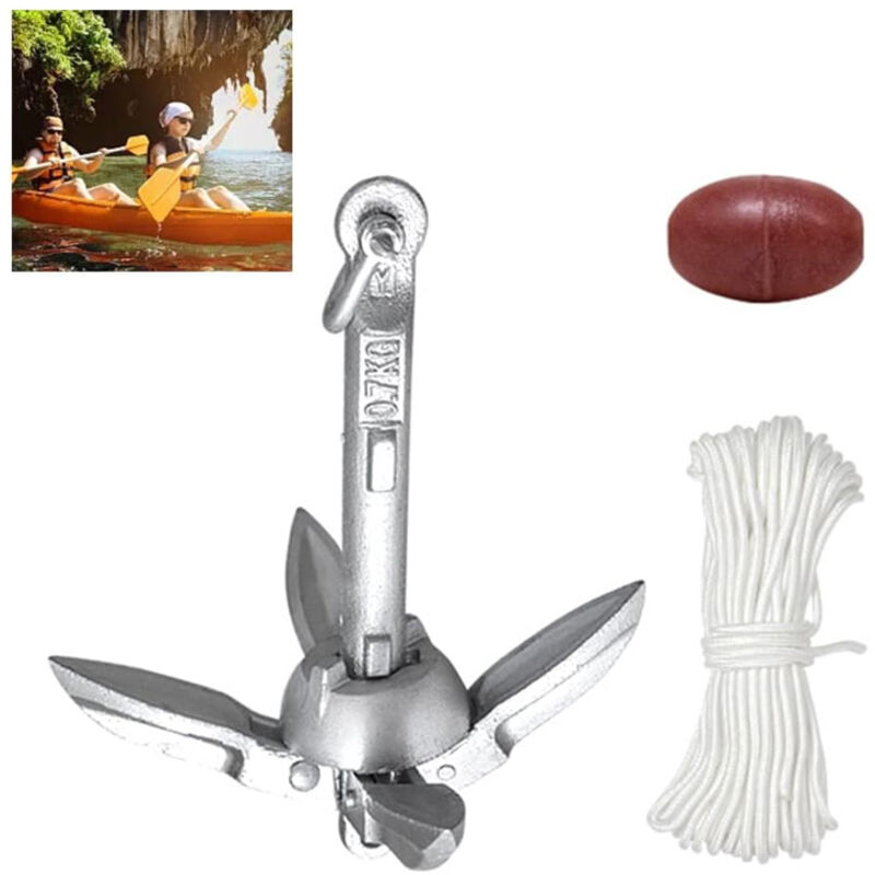 Ancre en fonte galvanisée à chaud , 0,7 kg Accessoires grappin pliable avec corde de 20 m - Pour la pêche, le kayak, le canoë, les petits bateaux