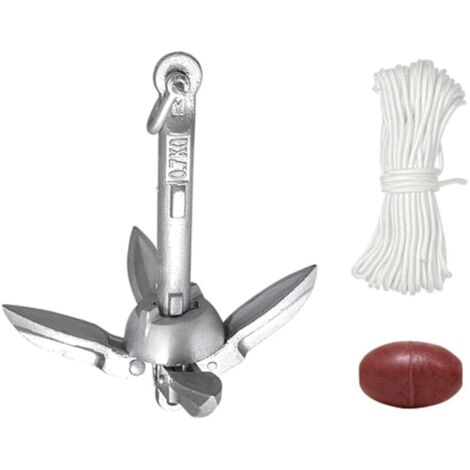 Ancre en fonte galvanisée à chaud, ancre de pêche, grappin pliable, accessoires de bateau gonflable avec corde d'ancrage de 20 m, adaptée aux kayaks et canoës