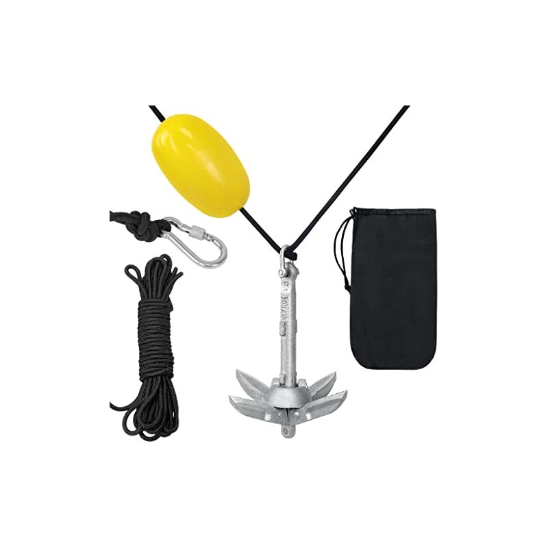 Naizy - Ancre en Fonte Galvanisée Pliante 1,5KG Ancre Set Incluant 10m de Corde d'Ancre, Boucles, Bouées et Sacs de Transport, Ancre de Bateau