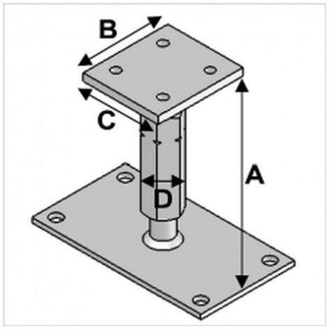 Ancre poteaux à platine réglable en hauteur – Acier galvanisé – Fixation béton – Longueur 140-220 mm – Diamètre M20 mm – 4 trous de 11 mm – Alsafix - ppr190