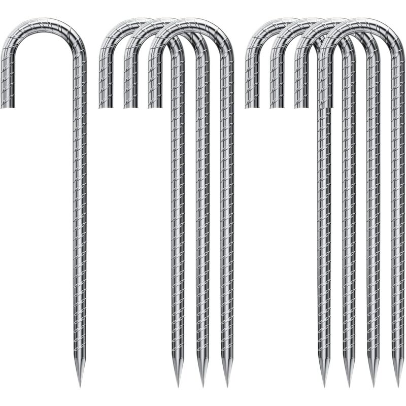 Ancres de Sol en Lot de 10, Piquets de Tente en Acier galvanisé,piquets de Fixation avec Crochet en j, 12 Pouces Trampoline auvent ancrage au Sol en